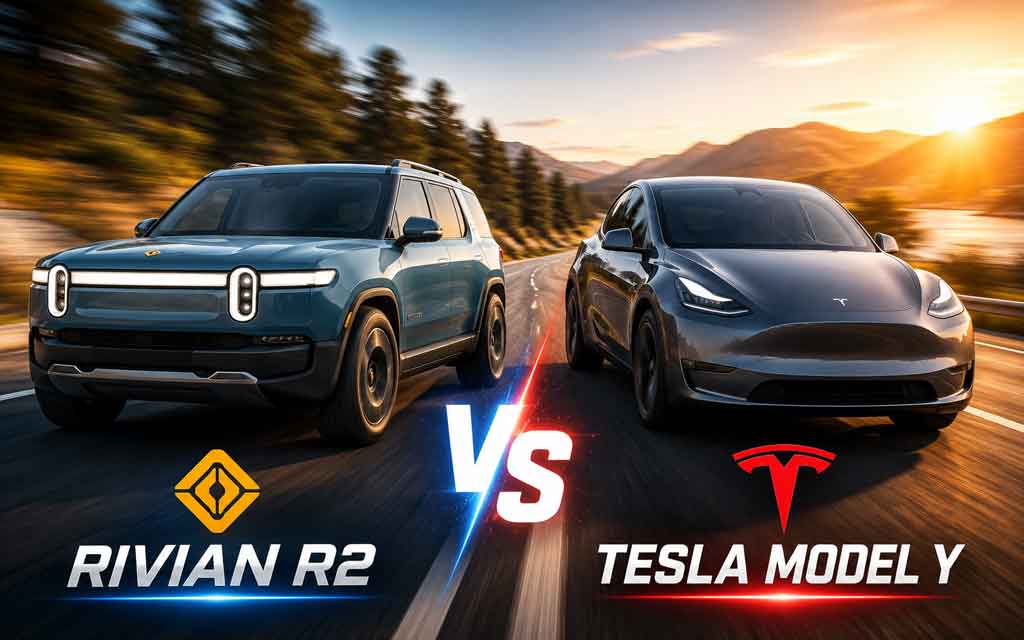 The Rivian R2 is taking on Tesla's Model Y with up to 330 miles of range, rugged capability, and premium features. Compare pricing, performance, charging, and discover which EV SUV is the better buy in 2026.