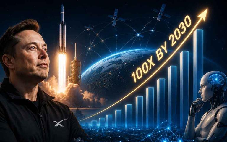 SpaceX satellites and AI infrastructure concept representing projected revenue growth through 2030