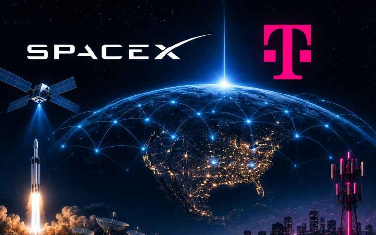 SpaceX and T-Mobile logos representing a potential merger combining Starlink satellite connectivity with terrestrial mobile networks.