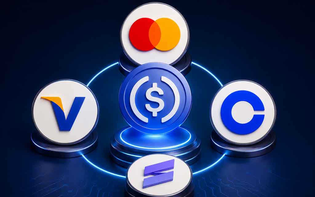 Digital stablecoin payment network connecting Visa, Mastercard, Stripe, Coinbase and global blockchain infrastructure