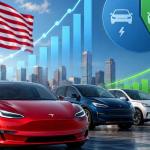 Electric vehicles and hybrid cars displayed with market growth charts representing June 2026 US auto sales trends