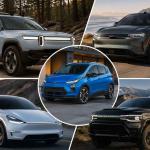 Rivian R2, Lucid Gravity, Chevrolet Bolt and Tesla electric vehicles featured in a modern EV showcase