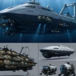 Concept illustration of Gabe Newell's RV11000 deep-sea research vessel designed for full-ocean-depth exploration and scientific expeditions