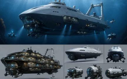Concept illustration of Gabe Newell's RV11000 deep-sea research vessel designed for full-ocean-depth exploration and scientific expeditions