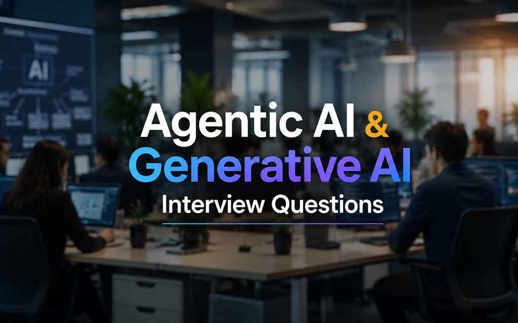 Agentic AI and Generative AI interview questions covering RAG, MCP, multi-agent systems, prompt engineering, and AI engineering concepts