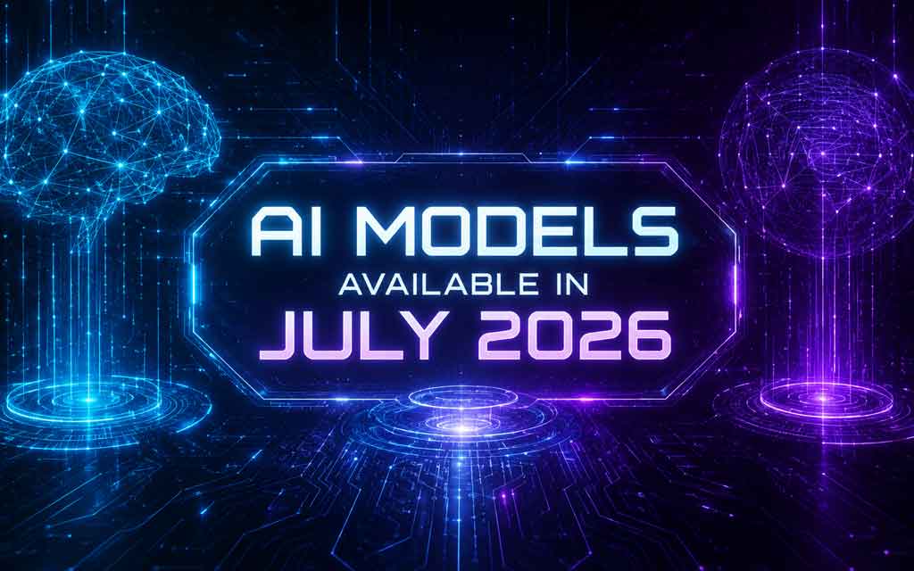 Logos and illustrations representing the major AI models released or updated in July 2026, including Anthropic, OpenAI, ByteDance, and Zhipu AI.