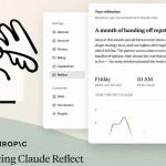 Claude Reflect dashboard displaying monthly AI usage analytics, peak activity times, work topics, productivity insights, and digital wellness settings
