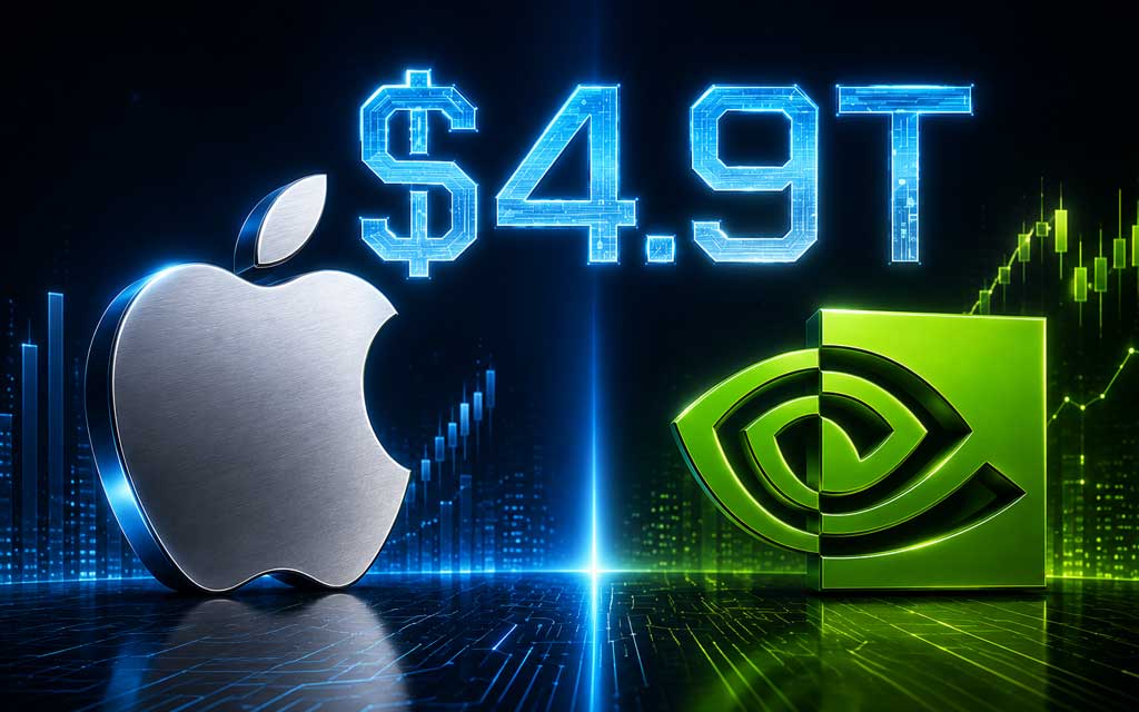 Apple overtakes Nvidia with a nearly $4.9 trillion valuation, signaling a new phase in the AI revolution where consumer technology leads the market.