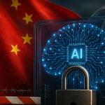 Illustration of China's AI ecosystem with advanced AI models and global network connections representing proposed restrictions on overseas access.