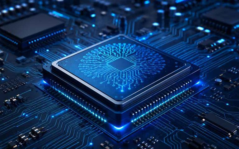 Concept illustration of DeepSeek developing a custom AI inference chip to power next-generation artificial intelligence models.