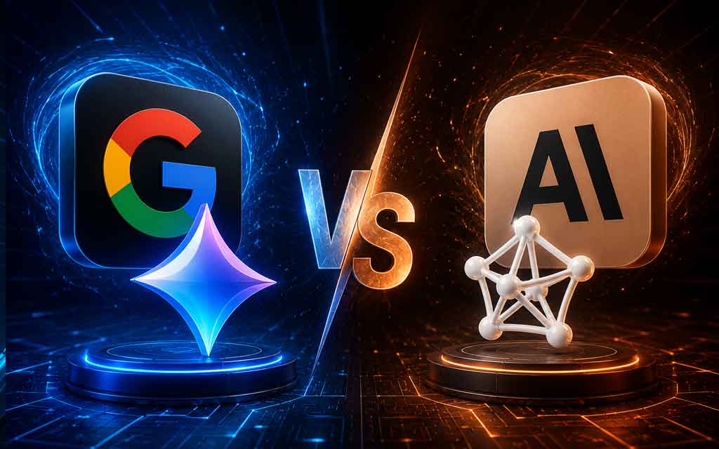 Illustration of Google's upcoming Gemini Pro AI model competing with Anthropic's Mythos, featuring futuristic neural networks, AI reasoning, coding, and agentic intelligence concepts.