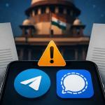 Illustration showing India's IT Ministry scrutinizing Telegram and Signal over username-based messaging features due to concerns about impersonation, online fraud, phishing, and digital security in 2026.