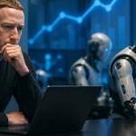 Illustration of Mark Zuckerberg with AI agent concepts, neural networks, and Meta-inspired technology graphics, highlighting Meta’s slower-than-expected AI agent development in 2026.