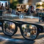 Concept of Meta AI smart glasses continuously capturing photos and audio with AI-powered memory and daily summaries.
