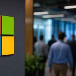 Microsoft headquarters with AI-themed digital graphics representing workforce restructuring, artificial intelligence investment, cloud computing, and technology layoffs in 2026.