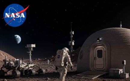 Astronauts inside a 3D-printed Mars habitat conducting research during NASA’s year-long Moon and Mars mission simulation
