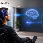Paralyzed Neuralink clinical trial participant controlling a powered wheelchair using a brain-computer interface and thought-controlled technology.