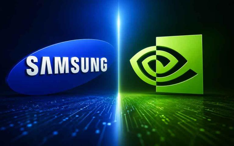 Samsung Electronics and Nvidia logos representing record AI-driven quarterly profits in 2026.