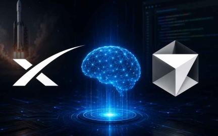 Concept illustration of a SpaceXAI-powered coding model integrated into the Cursor AI code editor.