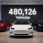 Tesla Model Y and Model 3 vehicles representing Tesla's record Q2 2026 global deliveries.