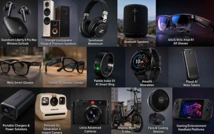 Collection of the best gadgets of July 2026 featuring AI wearables, AR smart glasses, wireless earbuds, portable chargers, smart speakers, and innovative consumer electronics.